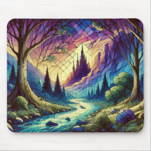 Tapis De Souris Château Fantastique avec Forêt Enchantée et Rivièr