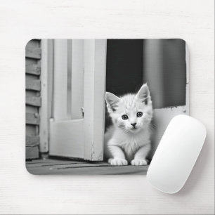 Tapis De Souris Chaton blanc dans l'encadrement de la porte