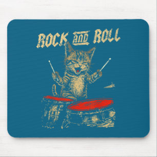 Tapis De Souris Chaton Drôle De Rock And Roll Jouant Du Tambour Po