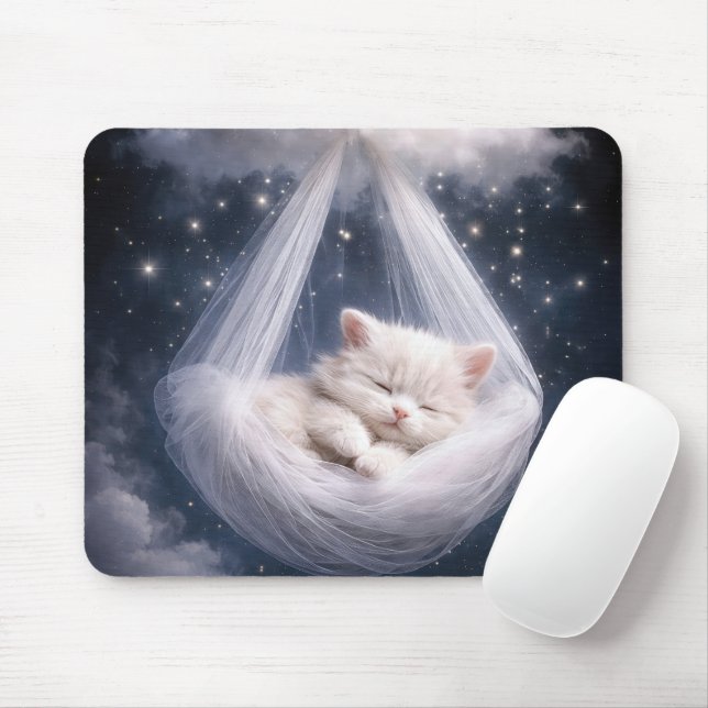 Tapis De Souris Chaton endormi dans un hamac en tulle (Avec souris)