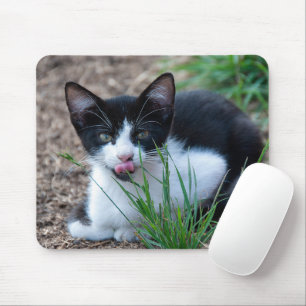 Tapis De Souris Chaton Tuxedo avec la langue qui sort