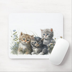 Tapis De Souris Chatons d'aquarelle en Fleur sauvage