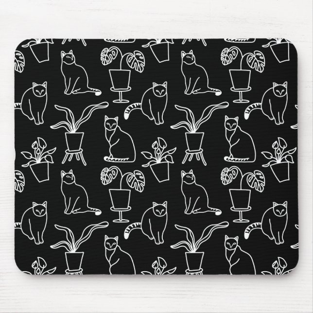 Tapis De Souris Chats blancs en noir (Devant)