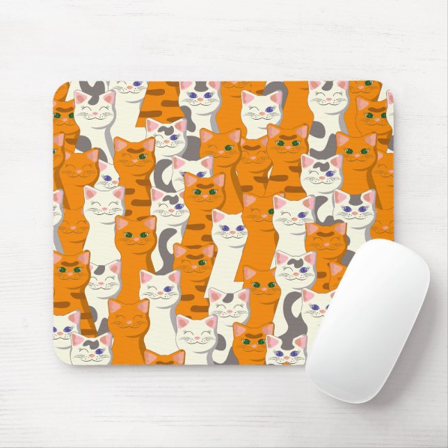 Tapis De Souris Chats blancs et gingembre motif yeux verts yeux bl (Avec souris)