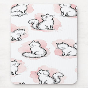 Tapis De Souris Chats Blancs Mignons Motif Aquarelle Rose Chat Kaw