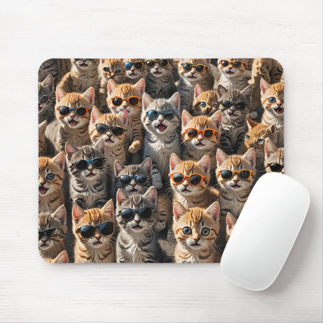 Tapis De Souris Chats cool portant des lunettes de soleil (Avec souris)