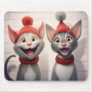 Tapis De Souris Chats De Dessin Souriant Avec Casquettes Et Collie