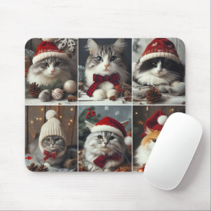 Tapis De Souris chats de Noël mignons animaux d'hiver rustique