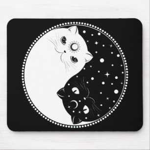 Tapis De Souris Chats en noir et blanc, signe yin yang