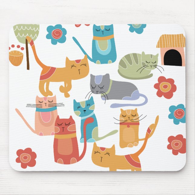 Tapis De Souris Chats Kitty colorés Imprimer Cadeaux pour Amoureux (Devant)