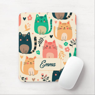 Tapis De Souris Chats mignons et motif floral personnalisable pour