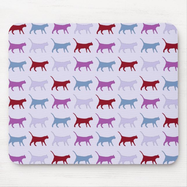 Tapis De Souris Chats mignons illustrés marchant violet Motif (Devant)