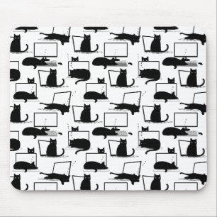 Tapis De Souris Chats noirs assis sur des ordinateurs portables Mo