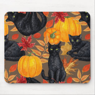 Tapis De Souris Chats noirs et citrouilles 2