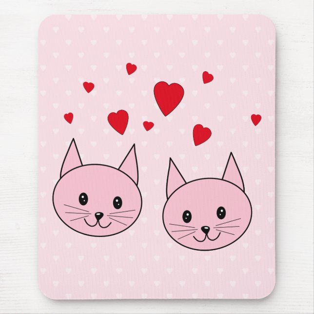 Tapis De Souris Chats roses avec des coeurs d'amour (Devant)