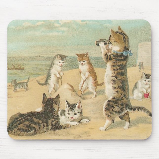 Tapis De Souris "Chats sur la plage" Mousepad vintage (Devant)