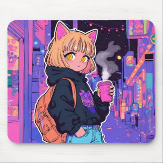 Tapis de souris Chatte Cyberpunk – Esthétique Néon
