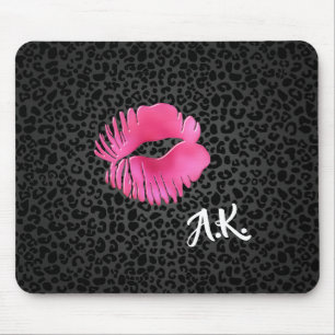 Tapis De Souris Chaud rose Lipgloss Kiss Black Leopard Avec Monogr