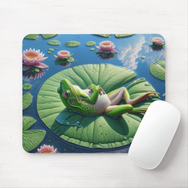 Tapis De Souris Chauffage De Grenouille Sur Lily Pad Leaf (Avec souris)