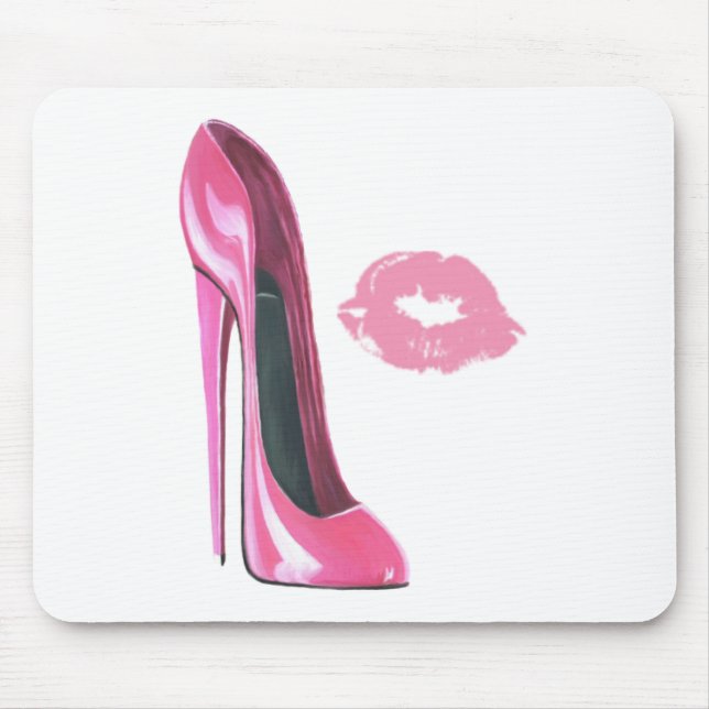 Tapis De Souris Chaussure stylet rose et baiser (Devant)