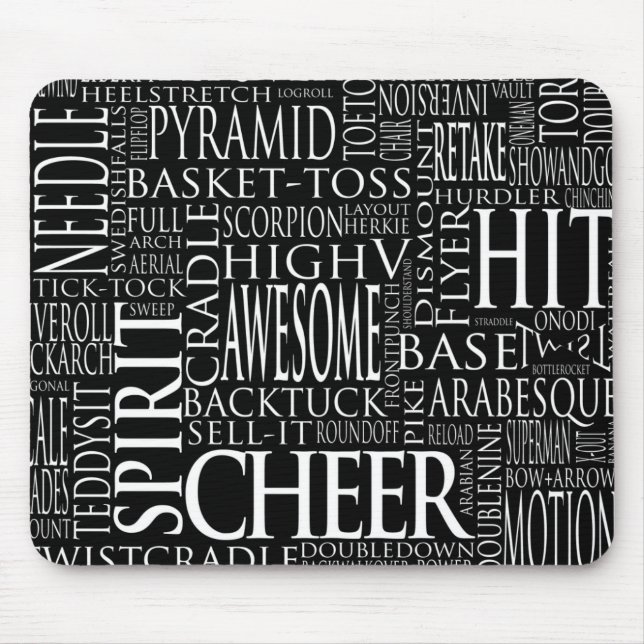 Tapis de souris Cheerleading de nuage de mot noir (Devant)