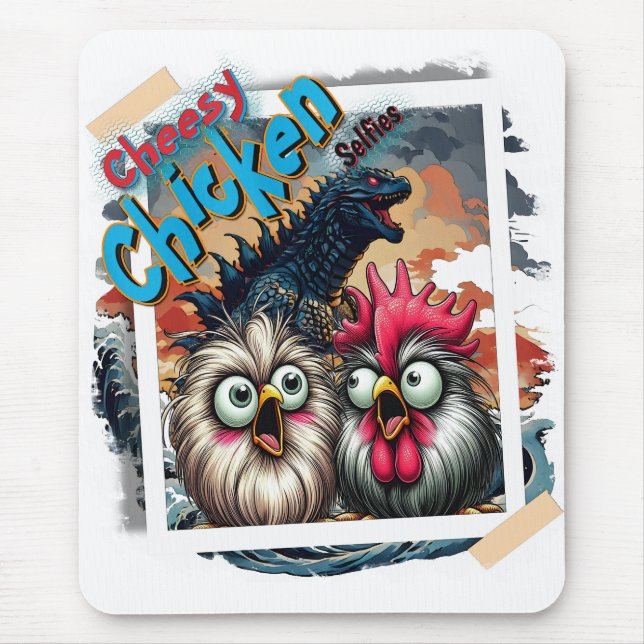 Tapis De Souris "Cheesy Chicken Selfies" Meets T rex Mouse Pad (Devant)