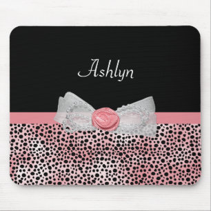 Tapis De Souris Cheetah rose et noir Imprimer Cute Bow avec nom
