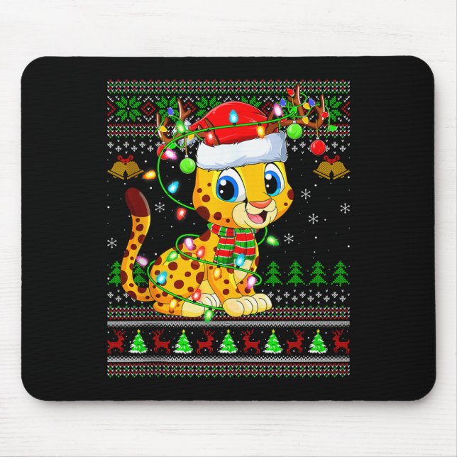 Tapis De Souris Cheetah Ugly Christmas Sweaters Holiday Santa Cute (Devant)