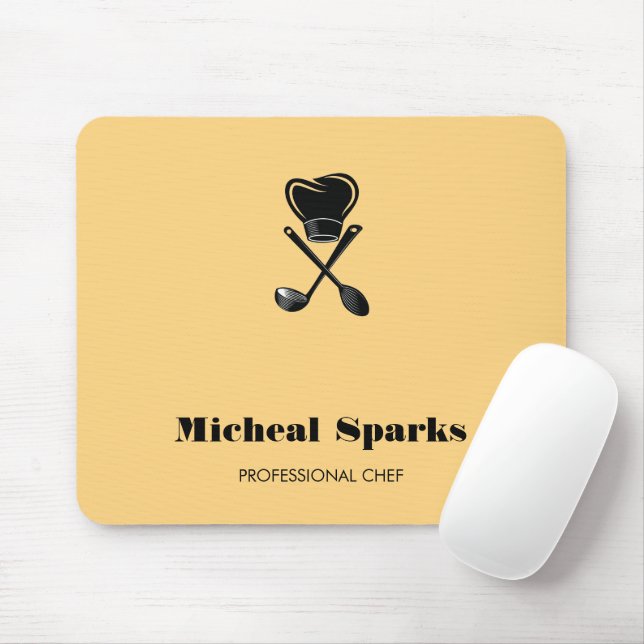 Tapis De Souris Chef casquette et cuillères silhouette beige (Avec souris)