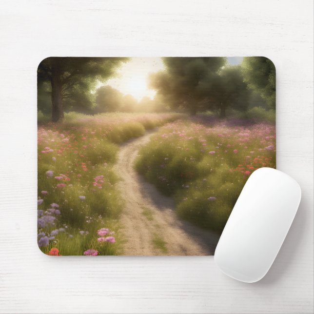Tapis De Souris Chemin De Dirt Dans Le Pré Fleur sauvage (Avec souris)
