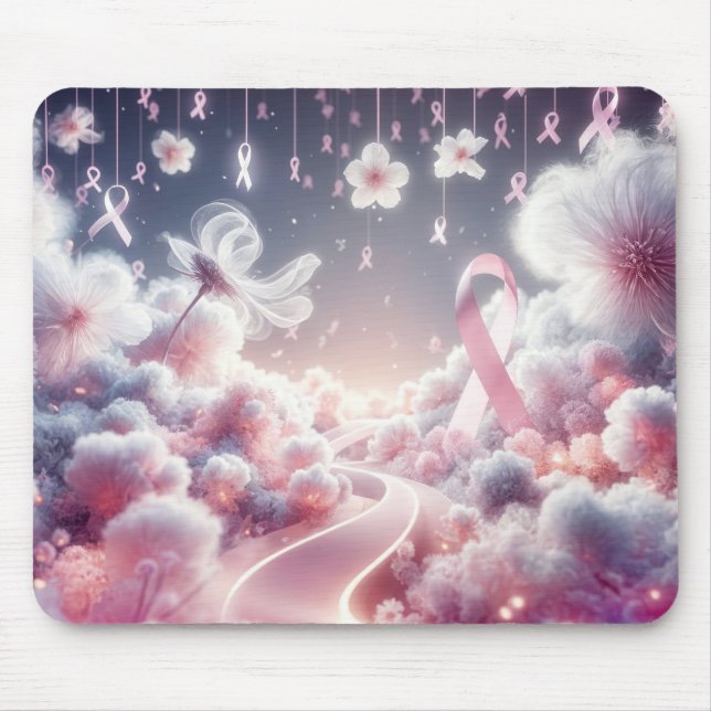 Tapis De Souris Chemin rose Ruban Cancer du Sein (Devant)