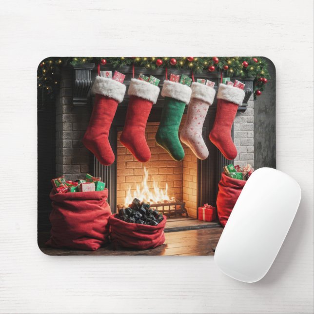 Tapis De Souris Cheminée de Noël avec sac de charbon (Avec souris)