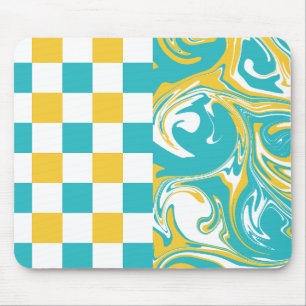 Tapis De Souris Chèques et permules en Turquoise, Jaune et Blanc