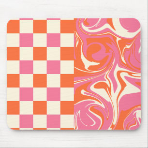 Tapis De Souris Chèques et tourbillons - rose, orange et crème