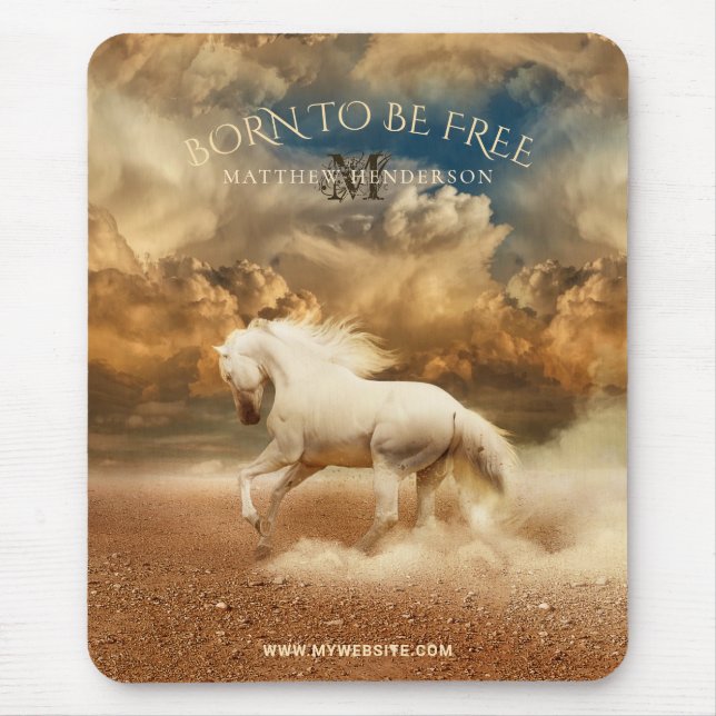 Tapis De Souris Cheval Blanc traversant le désert - Personnalisé (Devant)