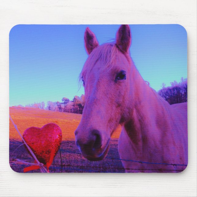 Tapis De Souris Cheval Brown et Coeur Rouge (Devant)