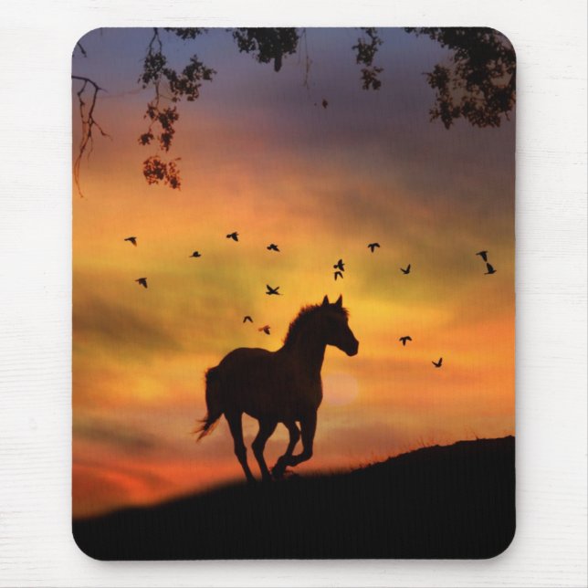 Tapis De Souris Cheval Courant À La Souris Coucher Du Soleil (Devant)