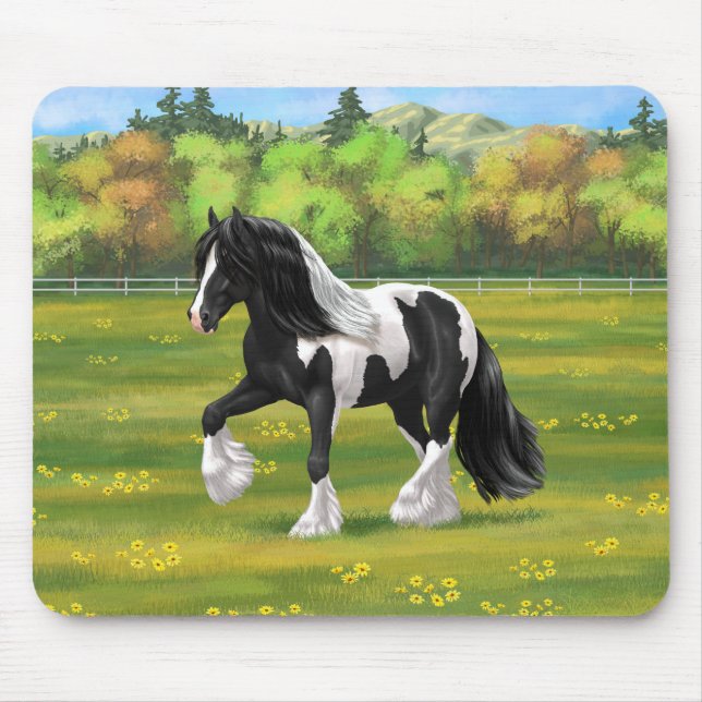Tapis De Souris Cheval d'attelage de la bandelette tzigane noire d (Devant)