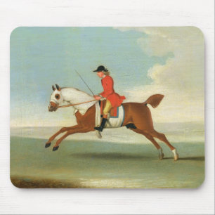 Tapis De Souris Cheval de course galopant et jockey monté en rouge