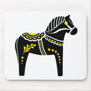 Tapis De Souris Cheval de Dala noir/blanc/jaune folk, Friesien fol