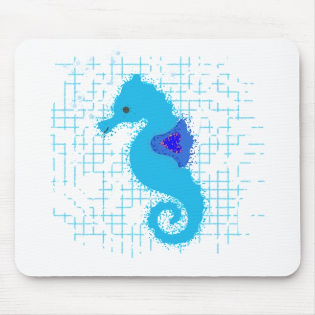 Tapis De Souris Cheval De Mer Bleu Sur Un Arrière - plan En Perte (Devant)