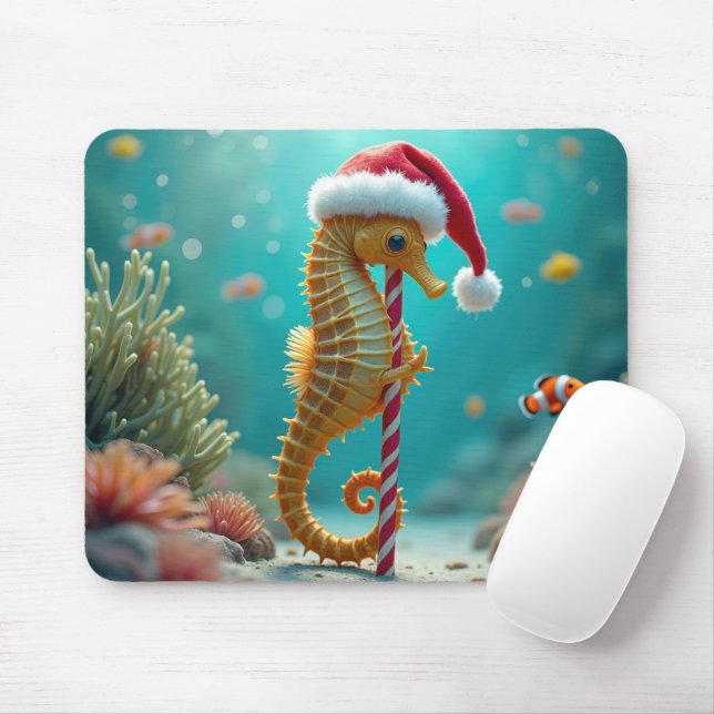 Tapis De Souris Cheval de mer de Noël avec Sucre de canne (Avec souris)
