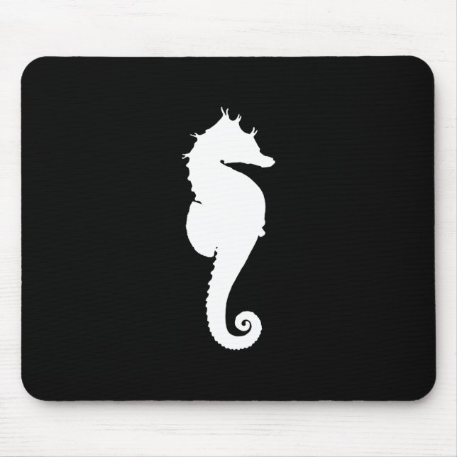 Tapis De Souris Cheval de mer noir et blanc (Devant)