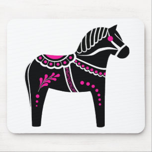 Tapis De Souris Cheval noir/blanc/rose folklorique de Dala, frison