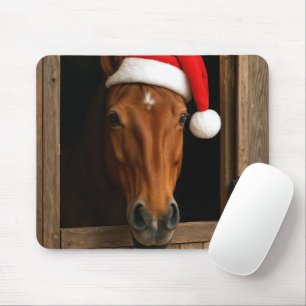 Tapis De Souris Cheval portant un bonnet de Père Noël