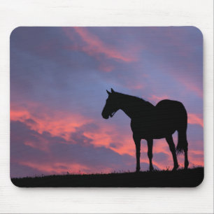 Tapis De Souris Cheval Pur-Sang Silhouetté au Lever du Soleil