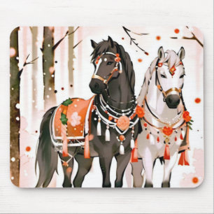 Tapis De Souris Chevaux dans une forêt rouge