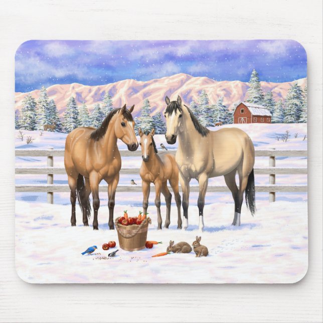 Tapis De Souris Chevaux En Peau De Bouche En Neige (Devant)