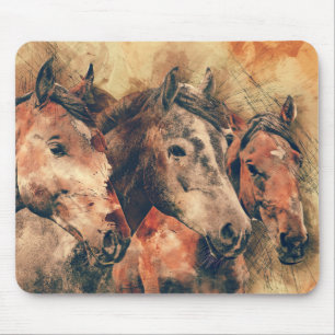 Tapis De Souris Chevaux Peinture d'aquarelle artistique