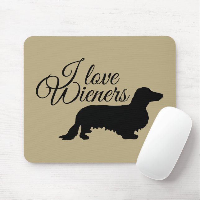 Tapis De Souris Cheveux longs Dachshund - Silhouette 1 (Avec souris)